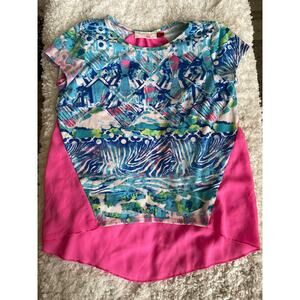 Red Camel girls sz. L pink, multicolor design short sleeved shirt (blouse). Cute
